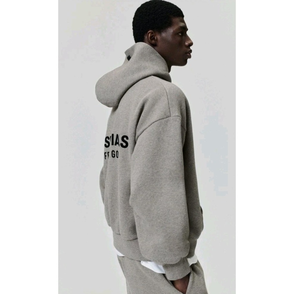 Essentials Fear of God Gray Fleece Pullover Hoodie Long Sleeve Men L Velvet  EUC